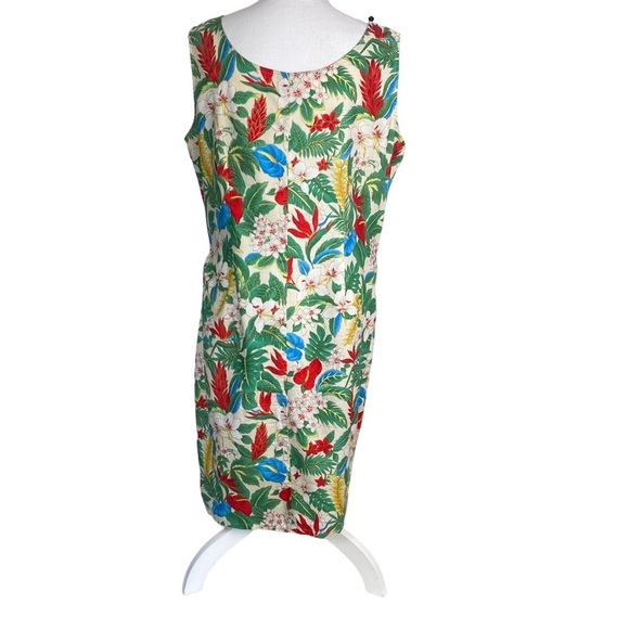 Vintage Hilo Hattie Dress Size Large Hawaiian Faux Wrap Tropical Red Blue Green - Picture 4 of 11